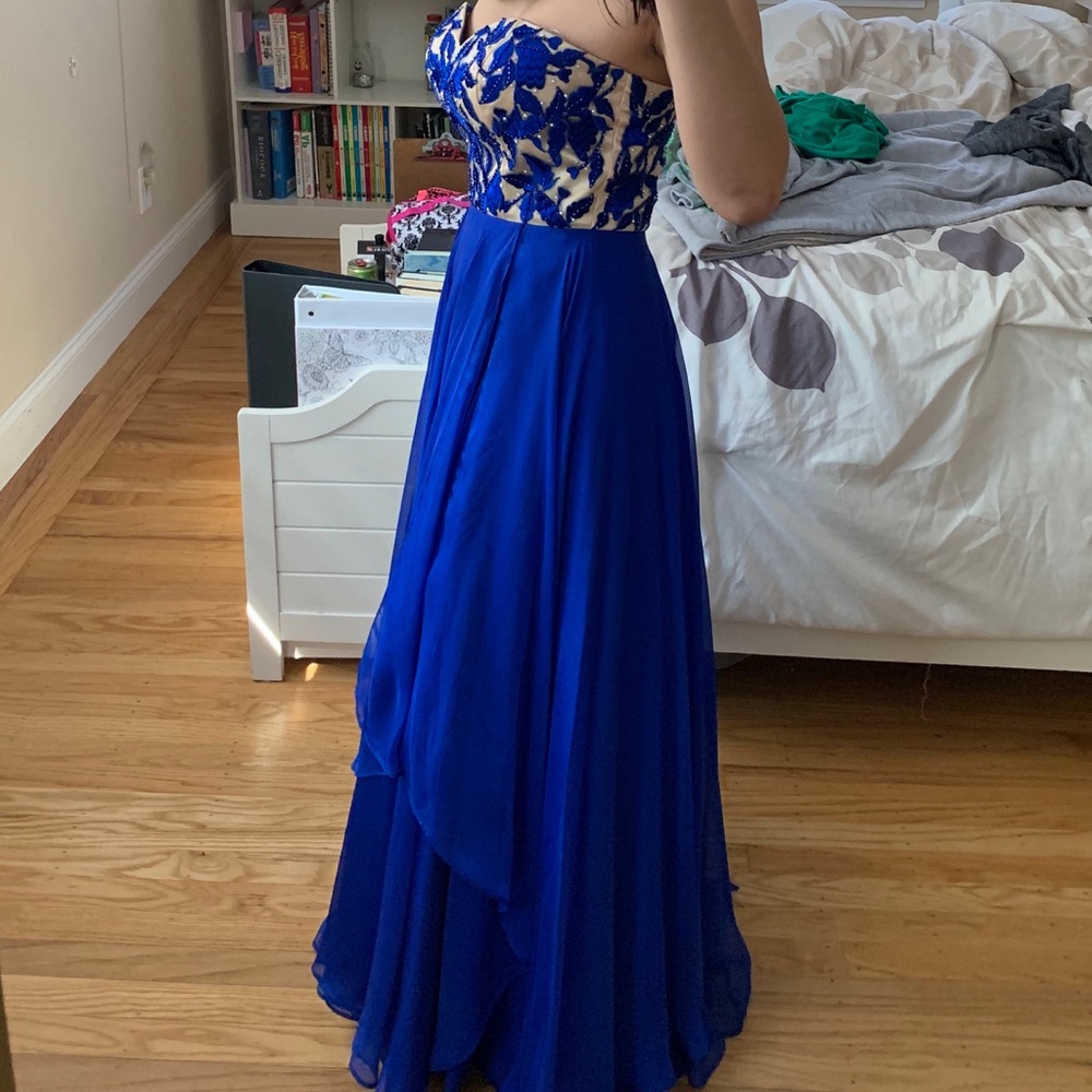 Sherri Hill Blue Strapless Dress 1924